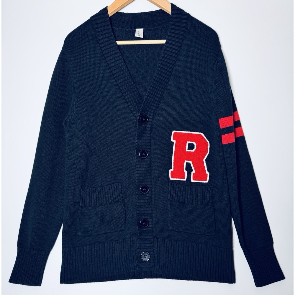 Hip Hop 50s Shop Varsity Cardigan Sweater Women Large Black Red Letter R Preppy